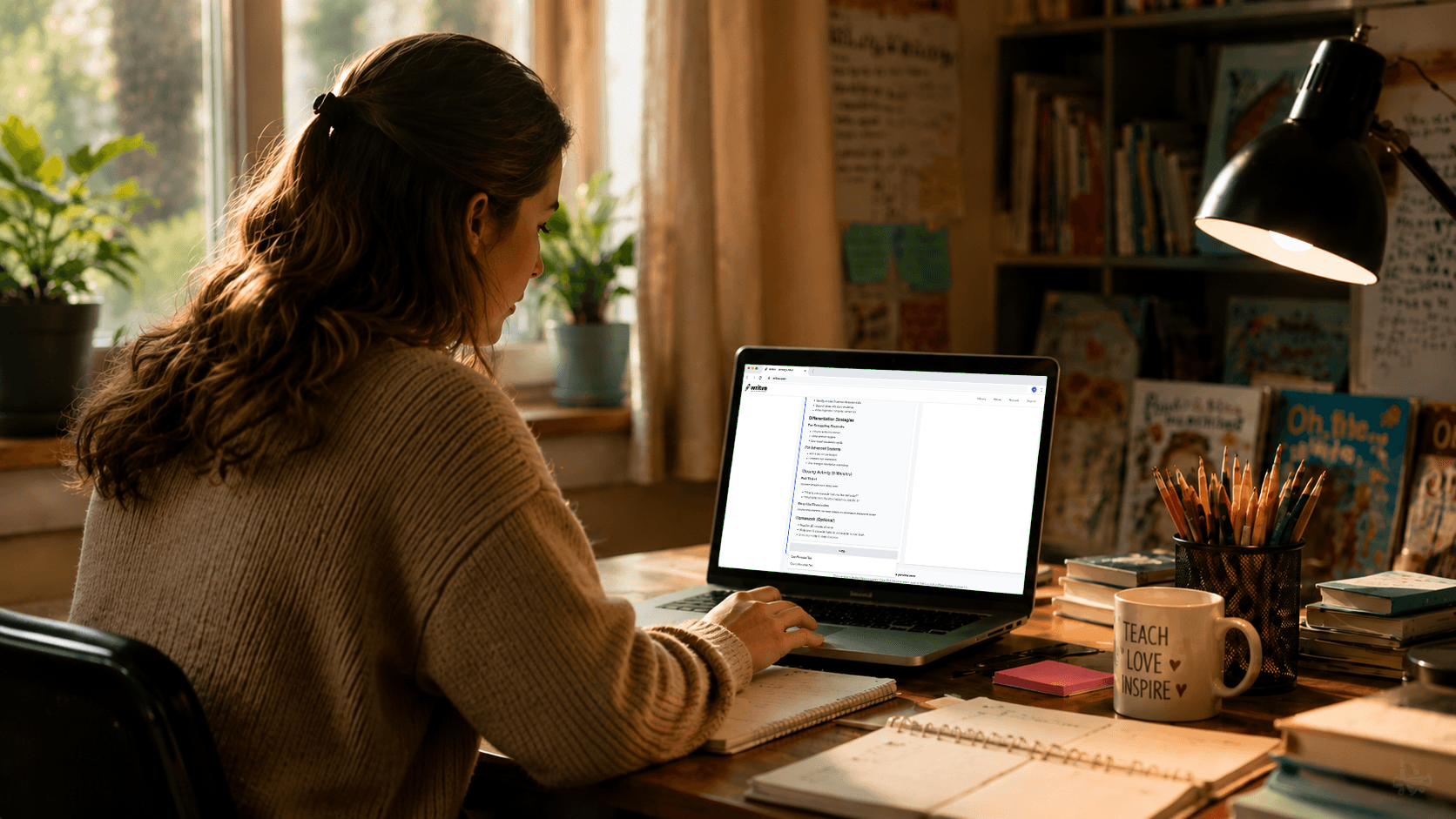A teacher copying a fully formatted draft out of Writva — headings, bold text, and lists preserved on paste